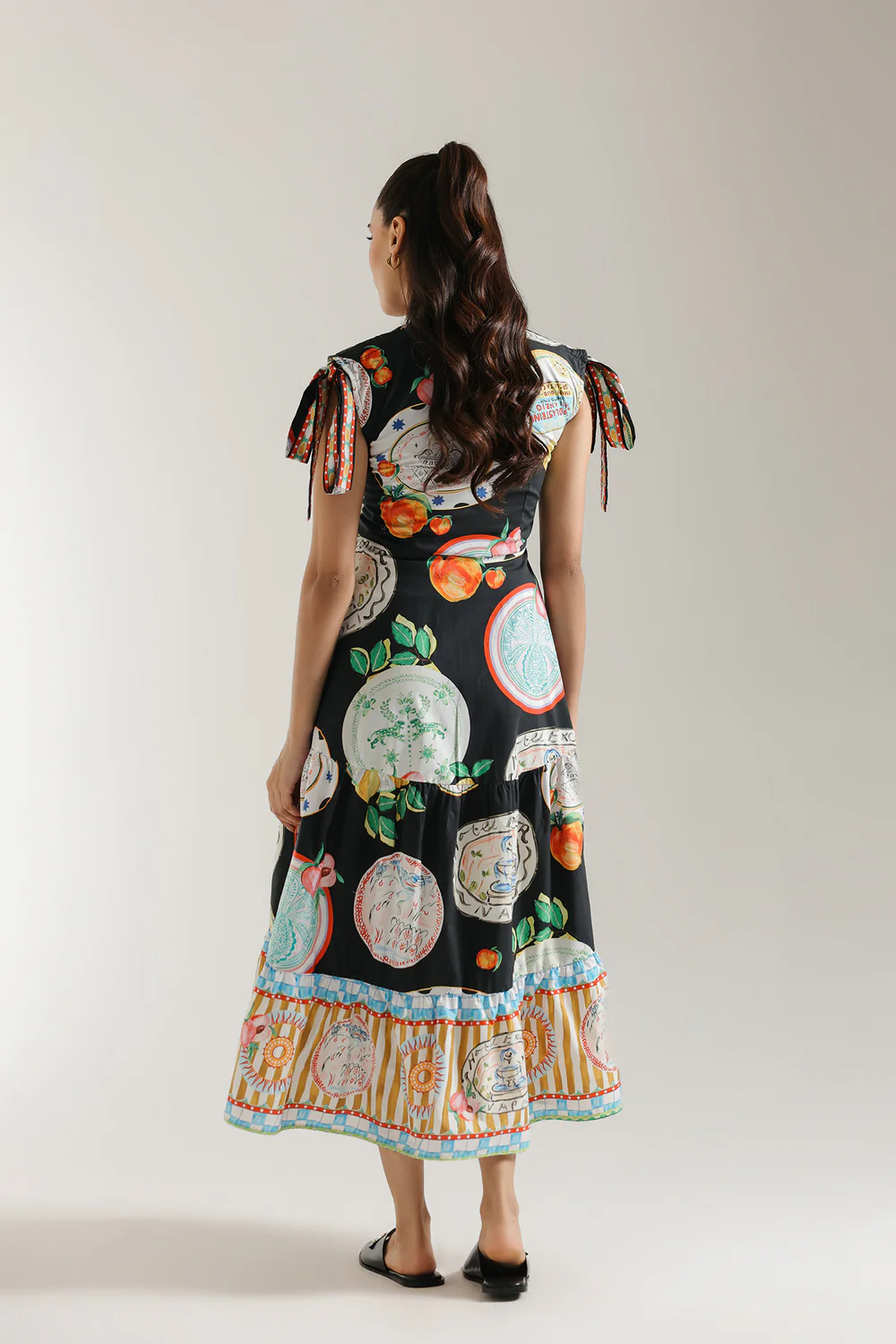 Black Printed Tiered Midi Dress - Image 8