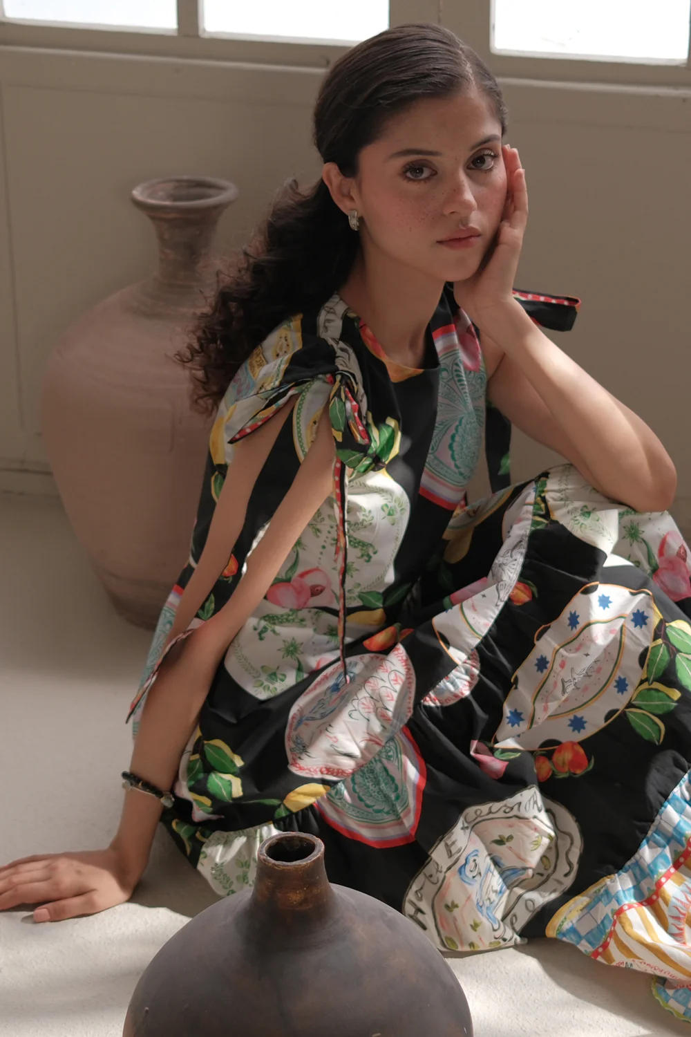 Black Printed Tiered Midi Dress - Image 2