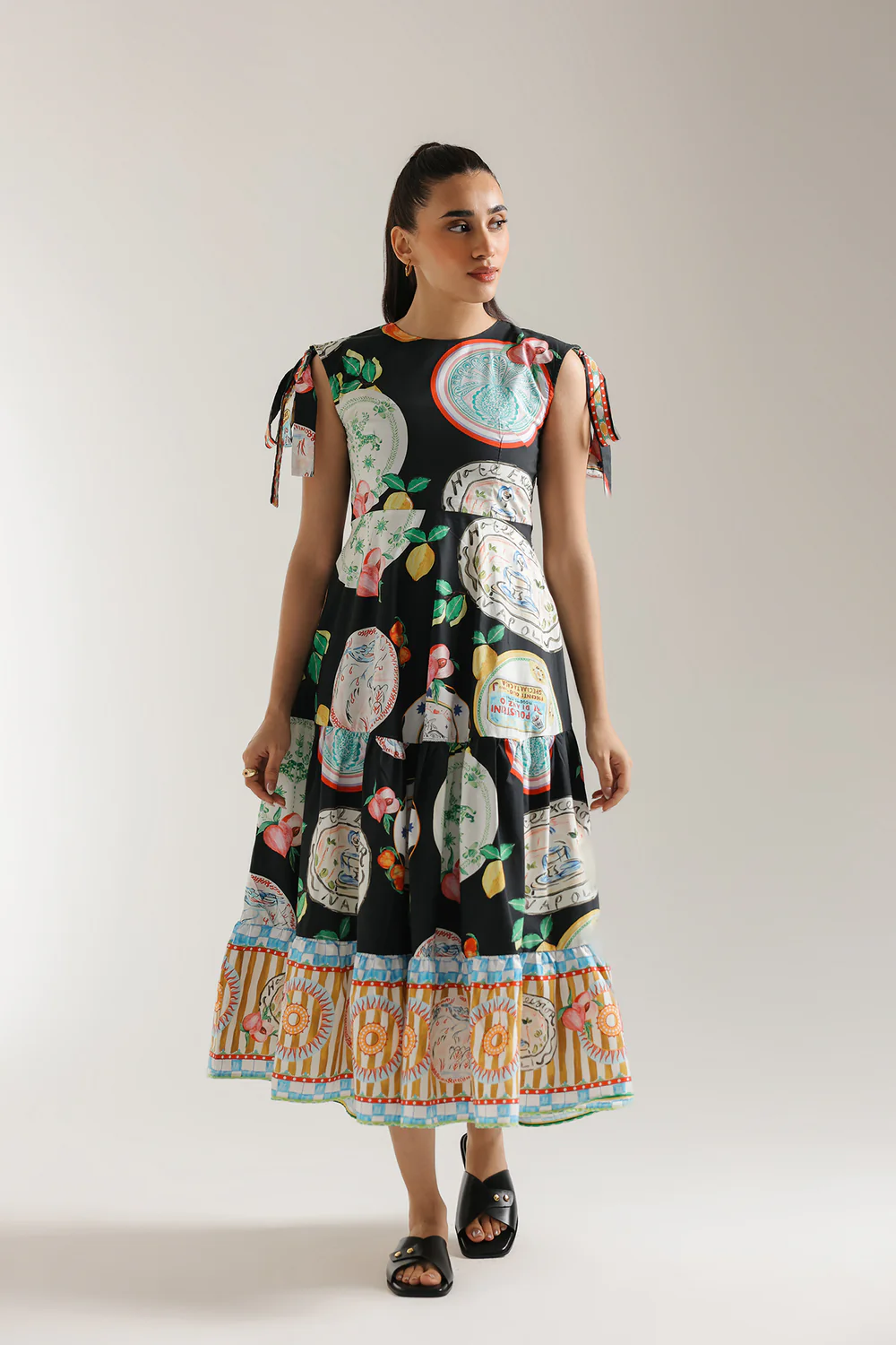 Black Printed Tiered Midi Dress - Image 5