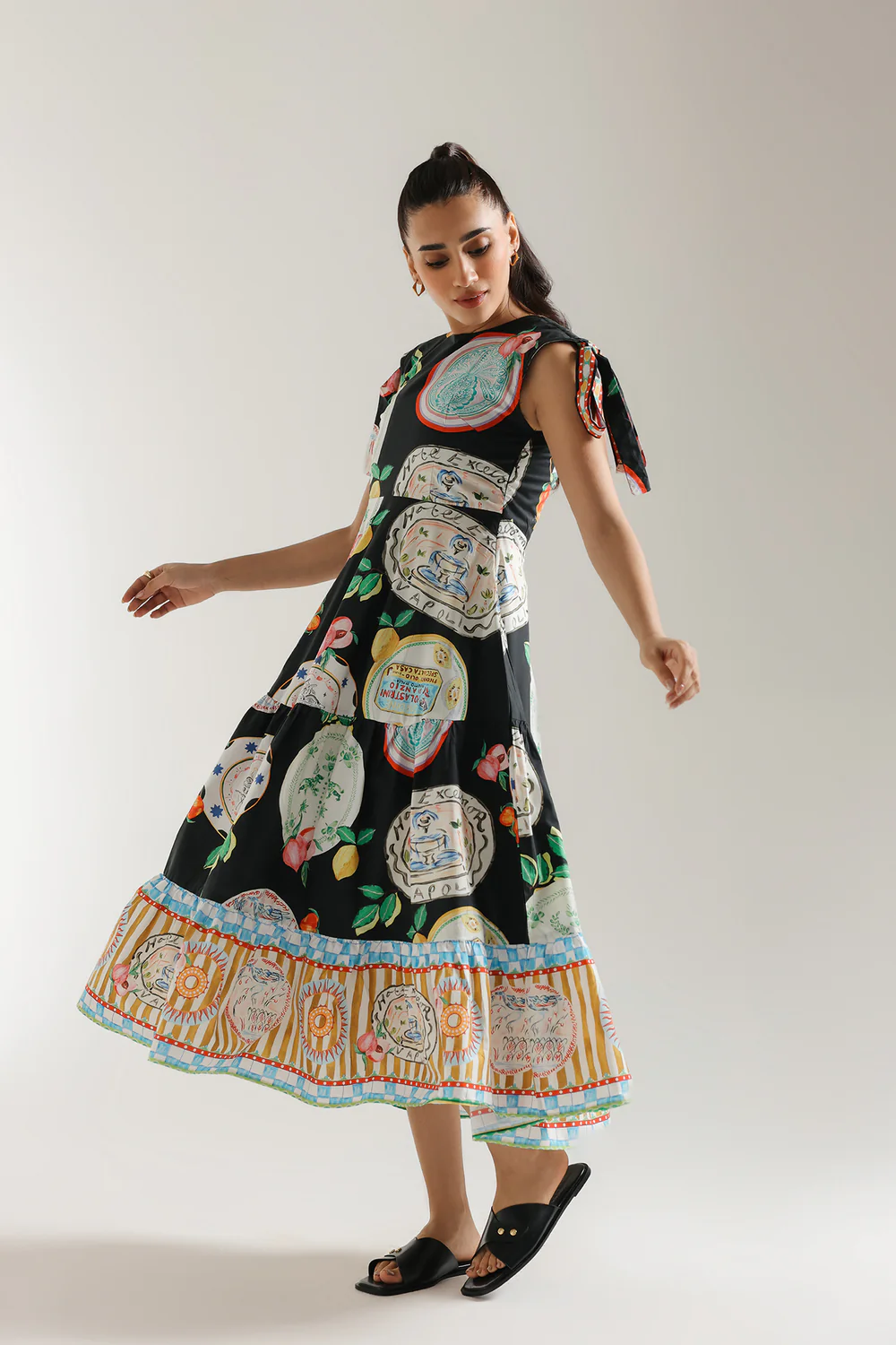 Black Printed Tiered Midi Dress - Image 6