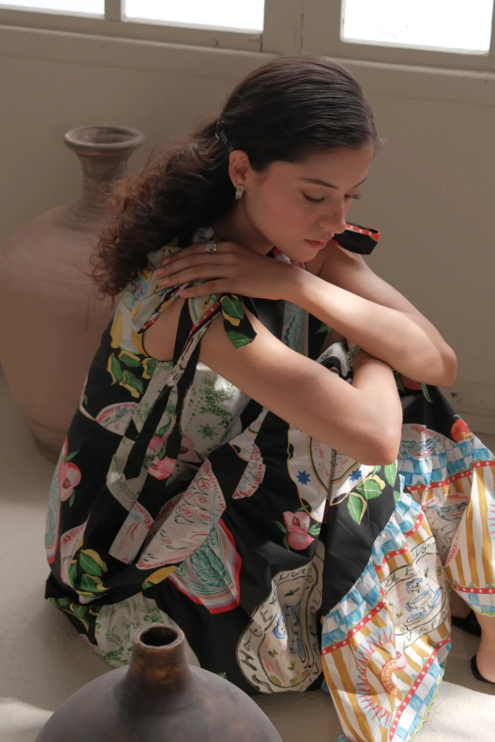 Black Printed Tiered Midi Dress - Image 3