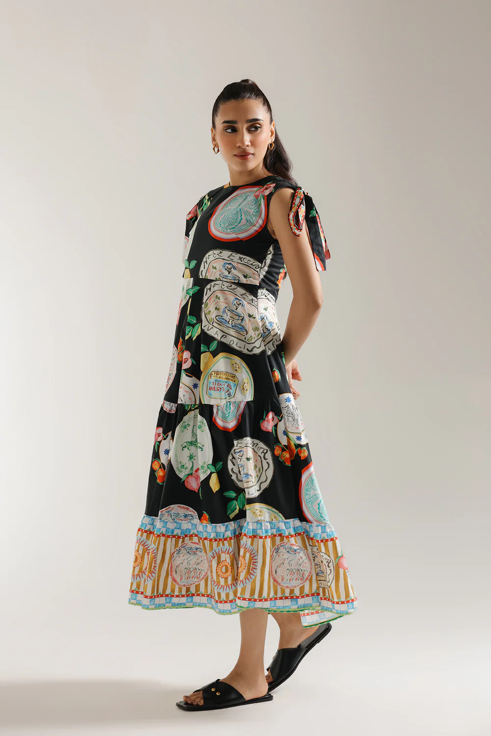 Black Printed Tiered Midi Dress - Image 7