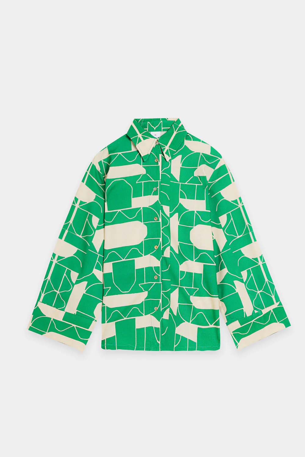 Close-up shot highlighting the bold contrasting optical illusion motif and silken drape of the premium green viscose fabric.