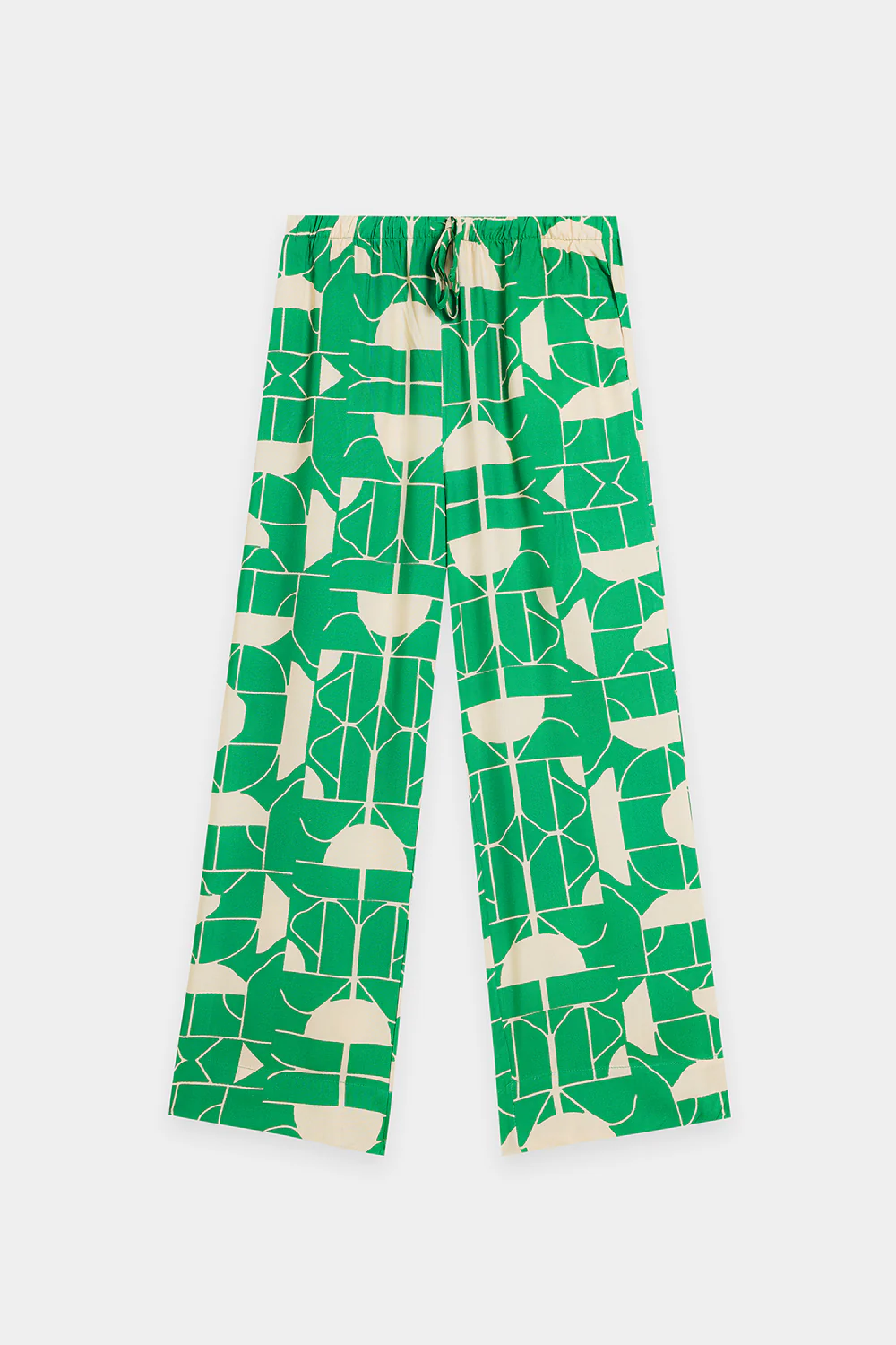 Close-up shot highlighting the bold contrasting optical illusion motif and silken drape of the premium green viscose fabric.