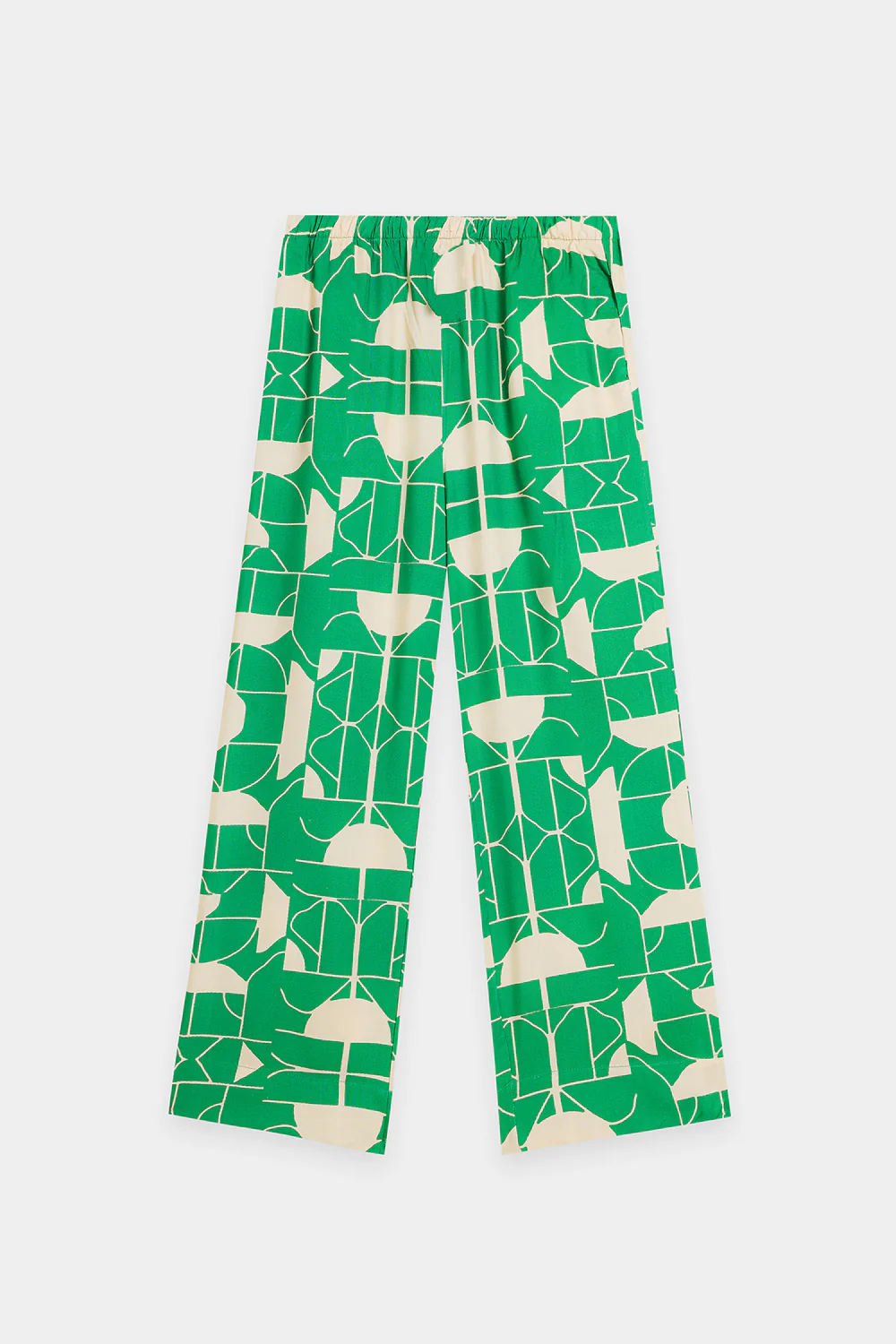 Close-up shot highlighting the bold contrasting optical illusion motif and silken drape of the premium green viscose fabric.